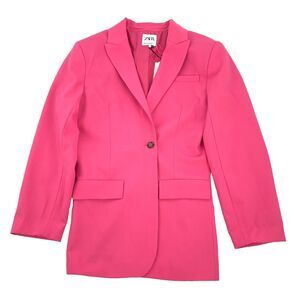 NWT $250 Zara Tailored Boxy Cut One Button Blazer Size XS Womens Dark Pink AKA